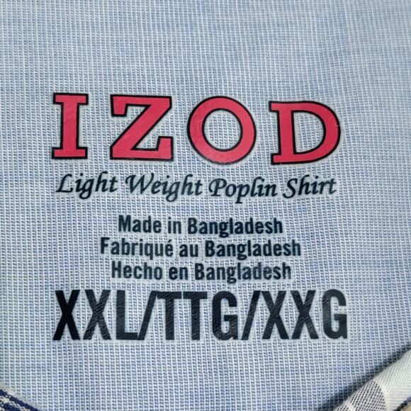 IZOD Light Weight Poplin Mens Shirt Size 2XL Blue Plaid Cotton Casual Preppy NWT - Picture 8 of 16